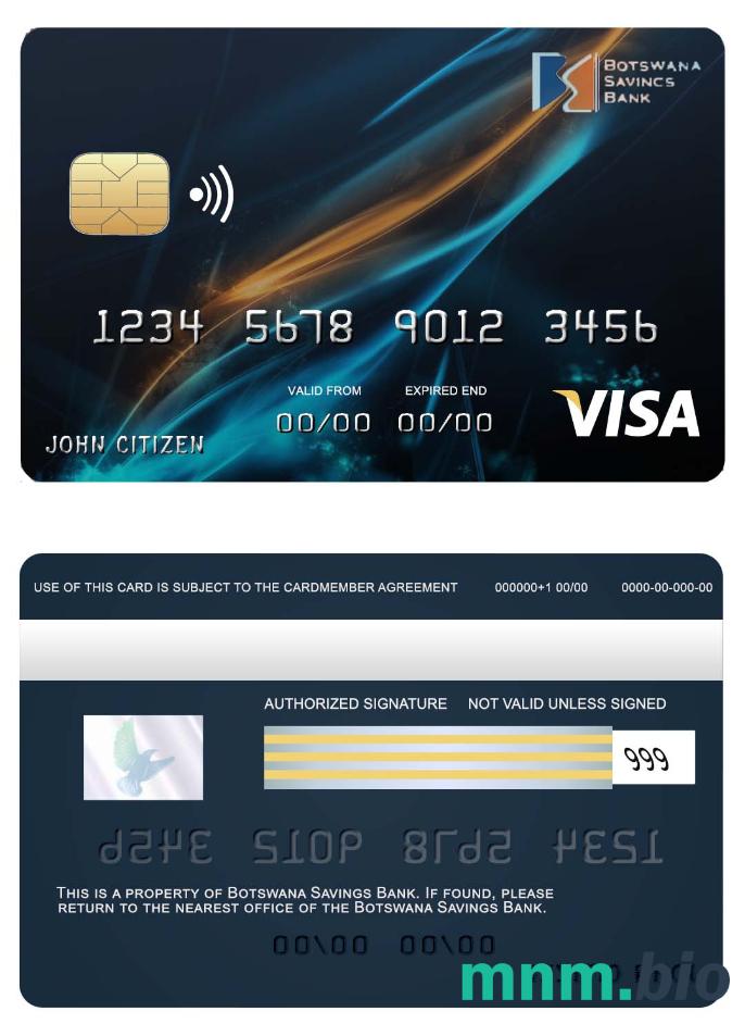 Botswana Savings bank przykład karty visa w formacie PSD
